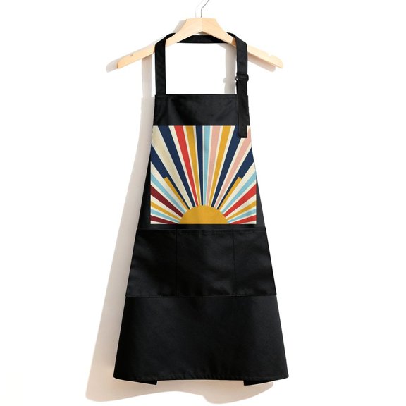 RKSupls Waterproof Bib Apron with 3 Pockets, Sunset Aesthetic Colorful Rainbow Adjustable Neck Strap Soft 100% Polyester Water Resistant Apron for Kitchen Restaurant Home Use