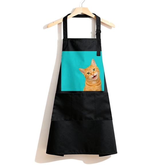 RKSupls Waterproof Bib Apron with 3 Pockets, Surprised Ginger Cat Portrait Adjustable Neck Strap Soft Polyester Water Resistant Apron for Kitchen Restaurant Home Use