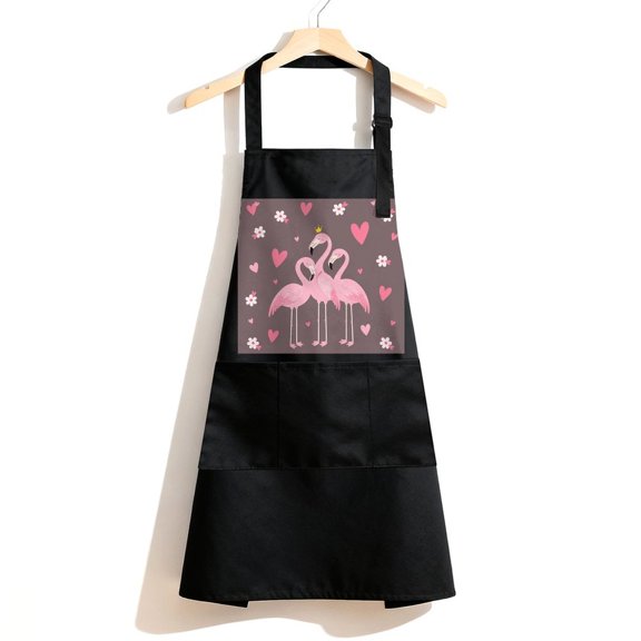 RKSupls Waterproof Bib Apron with 3 Pockets, Three Flamingo Friends Adjustable Neck Strap Soft 100% Polyester Water Resistant Apron for Kitchen Restaurant Home Use