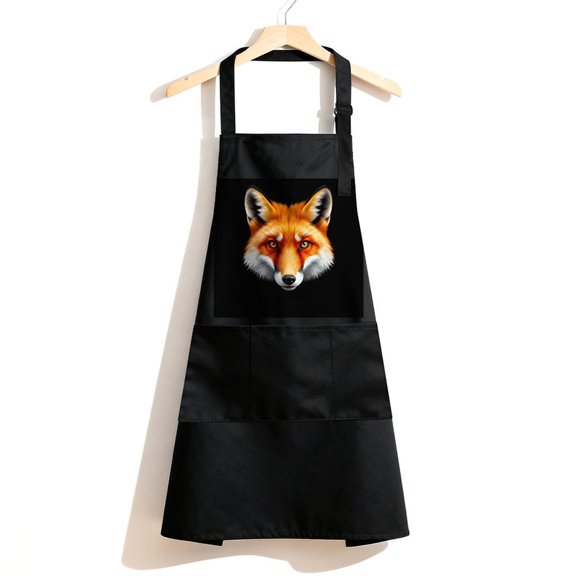 RKSupls Waterproof Bib Apron with 3 Pockets, Fox Portrait Adjustable Neck Strap Soft Polyester Water Resistant Apron for Kitchen Restaurant Home Use