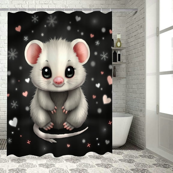 RKSupls Waterproof Shower Curtain, Adorable White Mouse Heart Snow, Polyester Fabric with Rustproof Hooks, Mildew Resistant & Quick Dry Washable for Chic Home Bathtub Decor