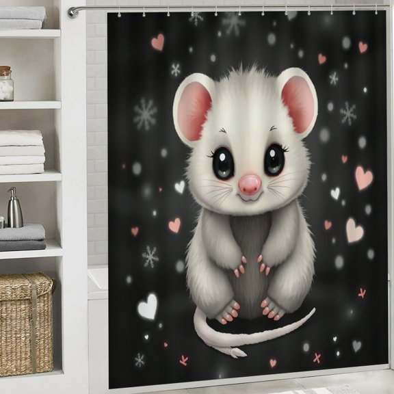 RKSupls Waterproof Shower Curtain, Adorable White Mouse Heart Snow, Polyester Fabric with Rustproof Hooks, Mildew Resistant & Quick Dry Washable for Chic Home Bathtub Decor