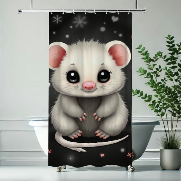 RKSupls Waterproof Shower Curtain, Adorable White Mouse Heart Snow, Polyester Fabric with Rustproof Hooks, Mildew Resistant & Quick Dry Washable for Chic Home Bathtub Decor