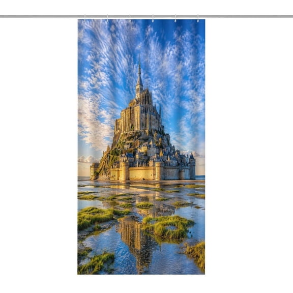 RKSupls Waterproof Shower Curtain, Ancient Abbey Island Sunset Reflection Polyester Shower Curtain with Hooks for Chic Elegant Home Bathtub Bathroom Decor Washable