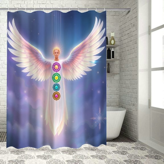 RKSupls Waterproof Shower Curtain, Angel Chakra Spiritual Art, Polyester Fabric with Rustproof Hooks, Mildew Resistant & Quick Dry Washable for Chic Home Bathtub Decor