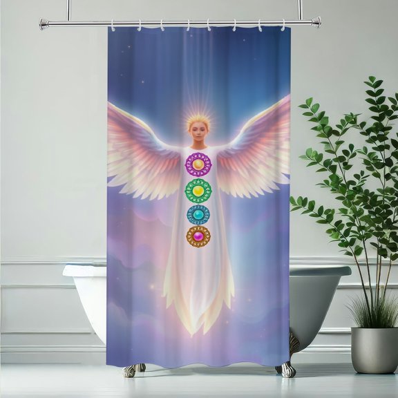 RKSupls Waterproof Shower Curtain, Angel Chakra Spiritual Art, Polyester Fabric with Rustproof Hooks, Mildew Resistant & Quick Dry Washable for Chic Home Bathtub Decor