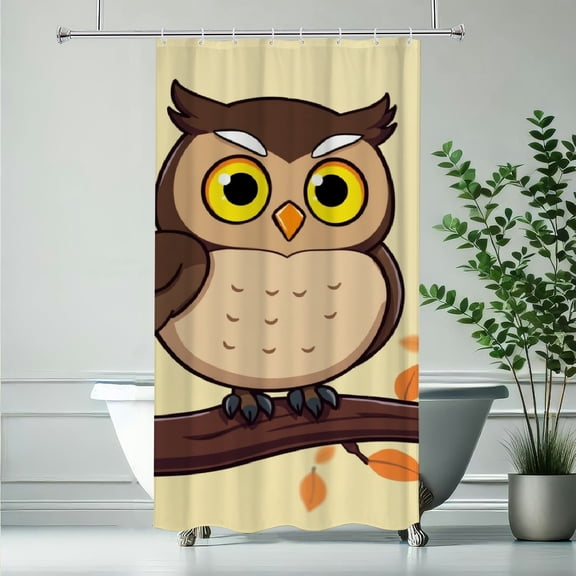 RKSupls Waterproof Shower Curtain, Autumn Cartoon Owl Falling Leaves Polyester Shower Curtain with Hooks for Chic Elegant Home Bathtub Bathroom Decor Washable Curtains