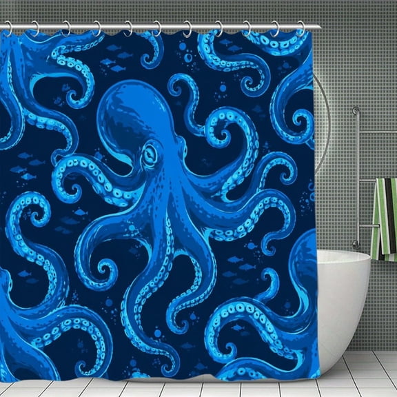 RKSupls Waterproof Shower Curtain, Blue Octopus Tentacles Polyester Fabric with Hooks, Mildew Resistant & Quick Dry Washable For Chic Home Bathtub Decor, 70.8x70.8 Inch