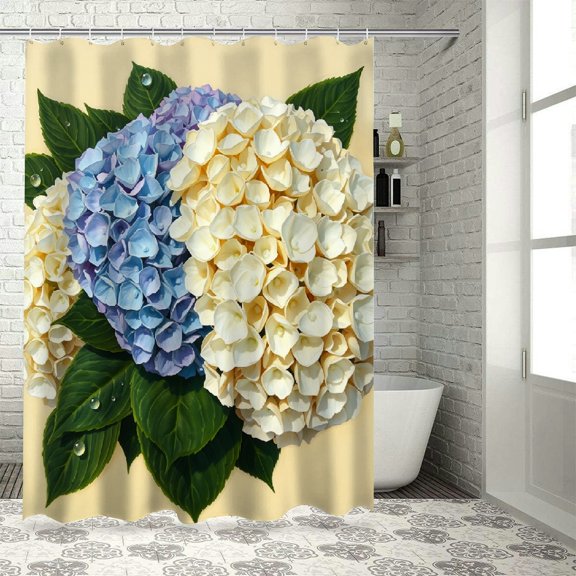 RKSupls Waterproof Shower Curtain, Blue White Hydrangea Blooms, Polyester Fabric with Rustproof Hooks, Mildew Resistant & Quick Dry Washable for Chic Home Bathtub Decor