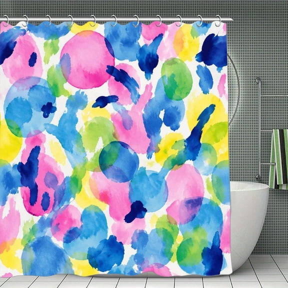 RKSupls Waterproof Shower Curtain, Bright Watercolor Blob Pattern Polyester Fabric with Hooks, Mildew Resistant & Quick Dry Washable For Chic Home Bathtub Decor, 70.8x70.8 Inch