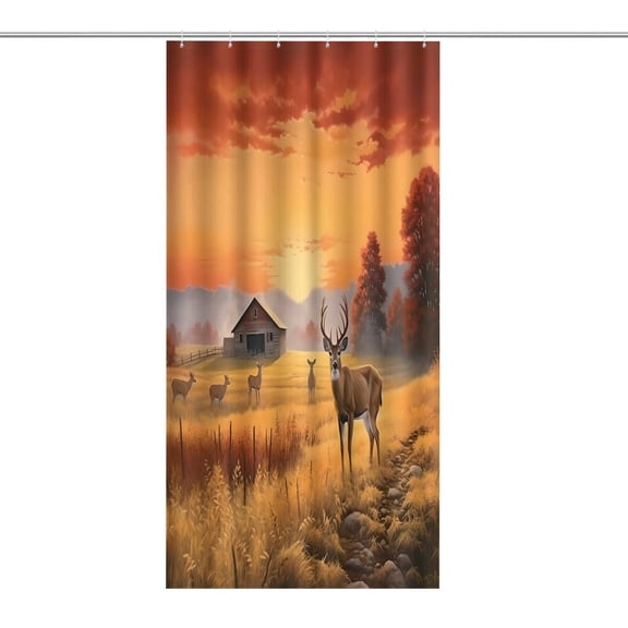 RKSupls Waterproof Shower Curtain, Buck Barn Sunset Stream Stones Polyester Shower Curtain with Hooks for Chic Elegant Home Bathtub Bathroom Decor Washable