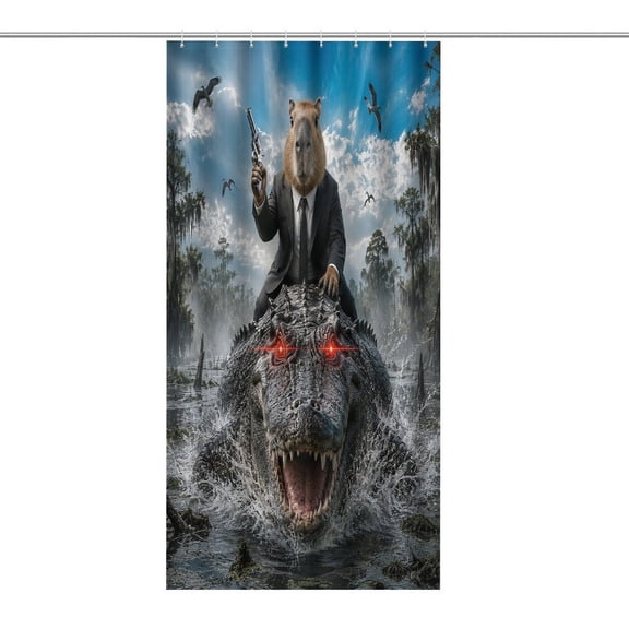 RKSupls Waterproof Shower Curtain, Capybara Suit Alligator Swamp Polyester Shower Curtain with Hooks for Chic Elegant Home Bathtub Bathroom Decor Washable