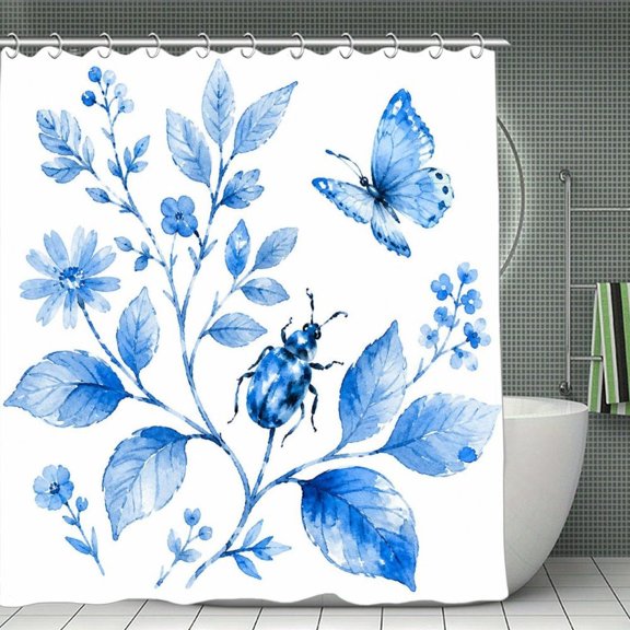 RKSupls Waterproof Shower Curtain, Cerulean Beetle Branch Art Polyester Fabric with Hooks, Mildew Resistant & Quick Dry Washable For Chic Home Bathtub Decor, 70.8x70.8 Inch
