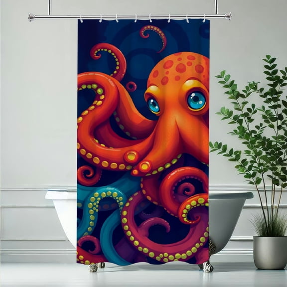 RKSupls Waterproof Shower Curtain, Colorful Cartoon Octopus Tentacles, Polyester Fabric with Rustproof Hooks, Mildew Resistant & Quick Dry Washable for Chic Home Bathtub Decor
