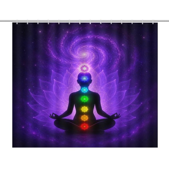 RKSupls Waterproof Shower Curtain, Cosmic Chakra Meditation Figure Polyester Shower Curtain with Hooks for Chic Elegant Home Bathtub Bathroom Decor Washable