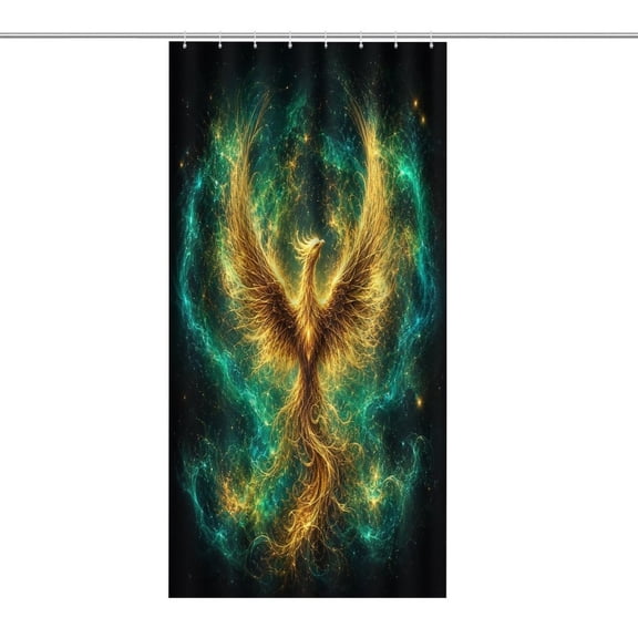 RKSupls Waterproof Shower Curtain, Cosmic Golden Phoenix Polyester Shower Curtain with Hooks for Chic Elegant Home Bathtub Bathroom Decor Washable