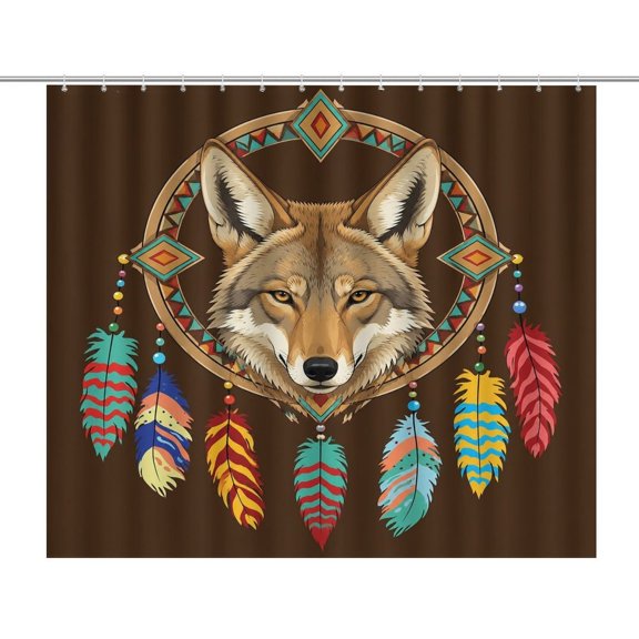 RKSupls Waterproof Shower Curtain, Coyote Native Dreamcatcher Feathers Polyester Shower Curtain with Hooks for Chic Elegant Home Bathtub Bathroom Decor Washable