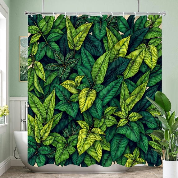 RKSupls Waterproof Shower Curtain, Deep Green Calathea Jungle Foliage ...