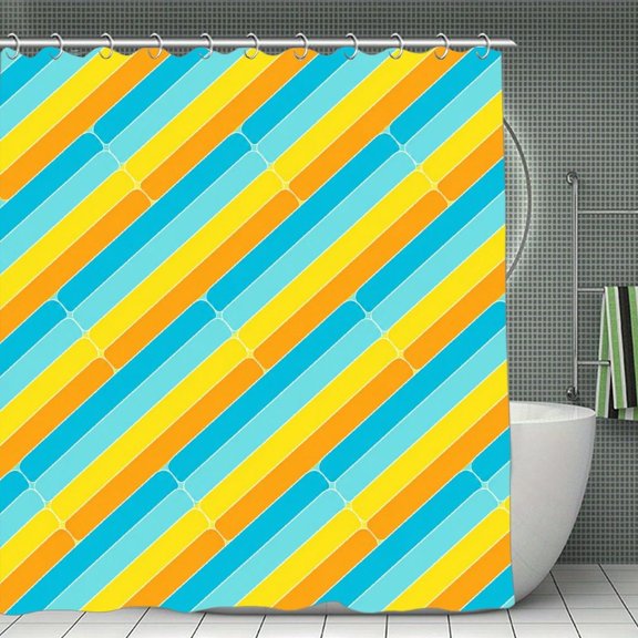 RKSupls Waterproof Shower Curtain, Diagonal Stripe Summer Pattern Polyester Fabric with Hooks, Mildew Resistant & Quick Dry Washable For Chic Home Bathtub Decor, 70.8x70.8 Inch