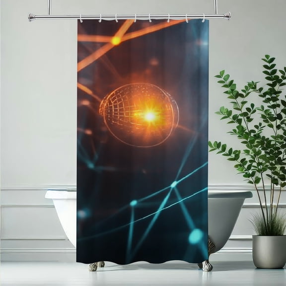 RKSupls Waterproof Shower Curtain, Digital Network Globe Polyester Shower Curtain with Hooks for Chic Elegant Home Bathtub Bathroom Decor Washable