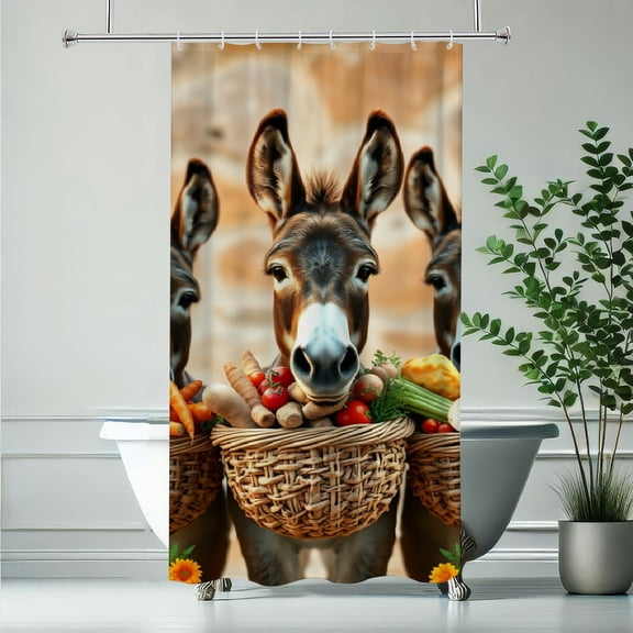 RKSupls Waterproof Shower Curtain, Donkey Vegetable Basket Flower Polyester Shower Curtain with Hooks for Chic Elegant Home Bathtub Bathroom Decor Washable