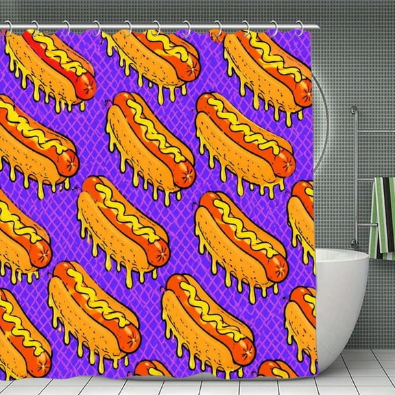 RKSupls Waterproof Shower Curtain, Dripping Hot Dog Purple Pattern Polyester Fabric with Hooks, Mildew Resistant & Quick Dry Washable ForChicHome Bathtub Decor, 70.8x70.8 Inch