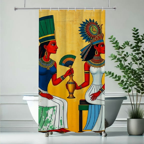 RKSupls Waterproof Shower Curtain, Egyptian Art Hieroglyphs, Polyester Fabric with Rustproof Hooks, Mildew Resistant & Quick Dry Washable for Chic Home Bathtub Decor