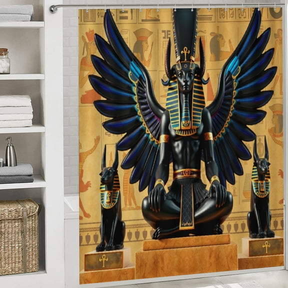 RKSupls Waterproof Shower Curtain, Egyptian Mythology Anubis Print Polyester Shower Curtain with Hooks for Chic Elegant Home Bathtub Bathroom Decor Washable