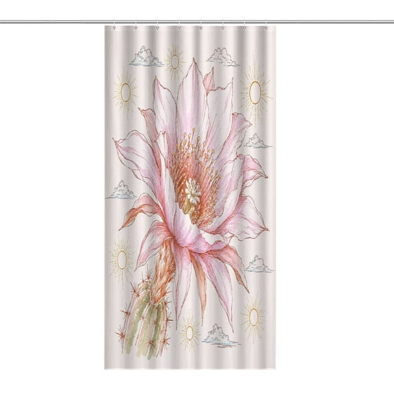 RKSupls Waterproof Shower Curtain, Giant Cactus Flower Bloom Polyester Shower Curtain with Hooks for Chic Elegant Home Bathtub Bathroom Decor Washable