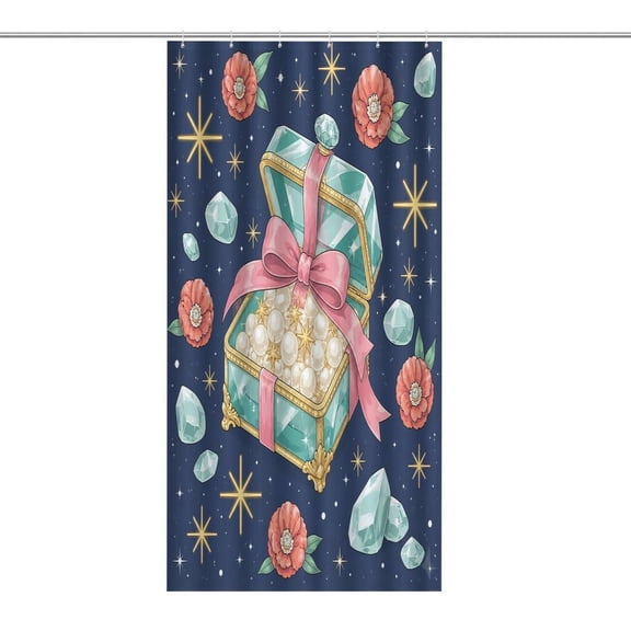 RKSupls Waterproof Shower Curtain, Girly Jewelry Box Pearl Gem Pattern Polyester Shower Curtain with Hooks for Chic Elegant Home Bathtub Bathroom Decor Washable