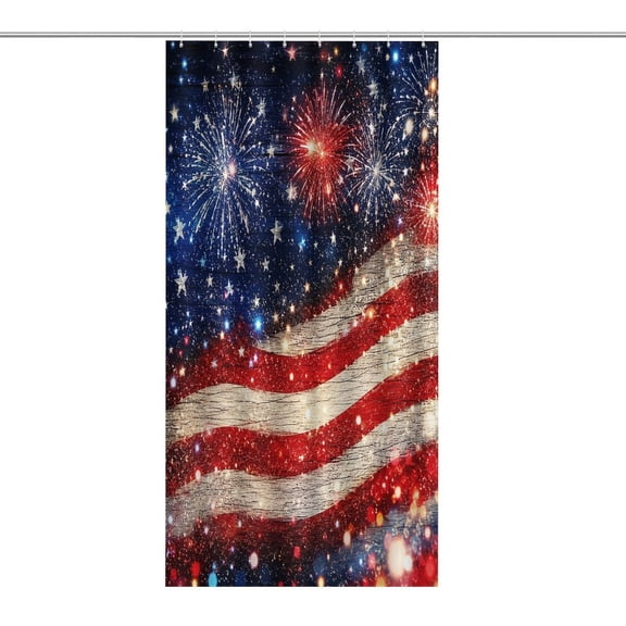 RKSupls Waterproof Shower Curtain, Glitter Flag Fireworks Night Sparkle Polyester Shower Curtain with Hooks for Chic Elegant Home Bathtub Bathroom Decor Washable