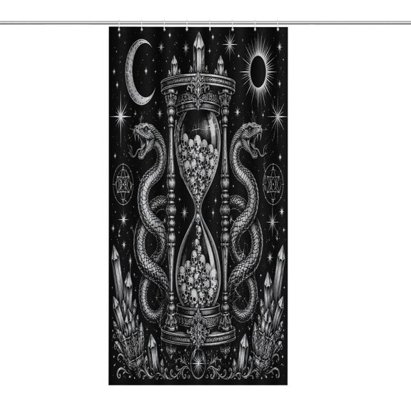 RKSupls Waterproof Shower Curtain, Gothic Hourglass Skulls Snakes Occult Polyester Shower Curtain with Hooks for Chic Elegant Home Bathtub Bathroom Decor Washable
