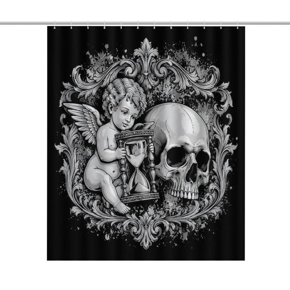 RKSupls Waterproof Shower Curtain, Gothic Skeleton Angel Polyester Shower Curtain with Hooks for Chic Elegant Home Bathtub Bathroom Decor Washable