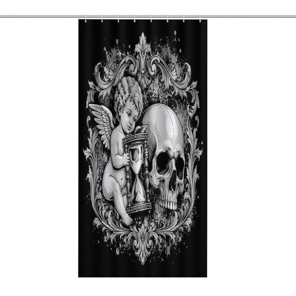RKSupls Waterproof Shower Curtain, Gothic Skeleton Angel Polyester Shower Curtain with Hooks for Chic Elegant Home Bathtub Bathroom Decor Washable