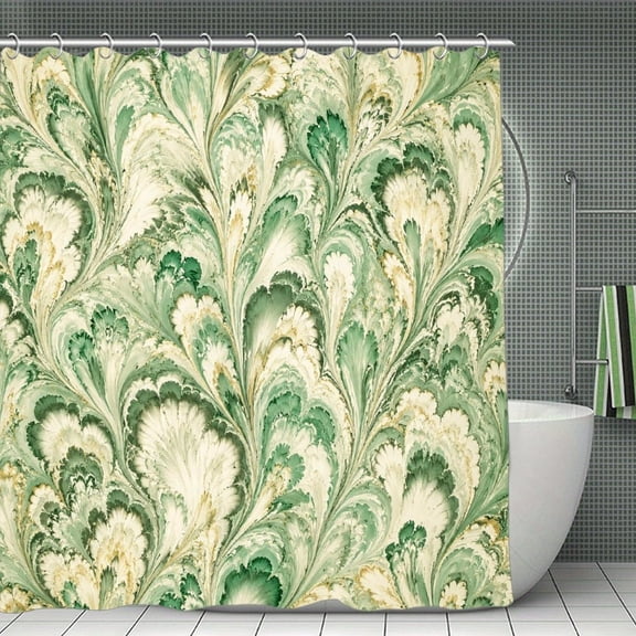 RKSupls Waterproof Shower Curtain, Green Cream Marble Flow Polyester Fabric with Hooks, Mildew Resistant & Quick Dry Washable For Chic Home Bathtub Decor, 70.8x70.8 Inch