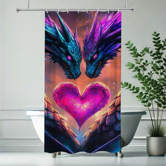 RKSupls Waterproof Shower Curtain, Heart Dragon Fantasy Polyester Shower Curtain with Hooks for Elegant Chic Home Bathtub Bathroom Decor Washable