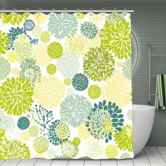 RKSupls Waterproof Shower Curtain, Lime Dahlia Garden Print Polyester Fabric with Hooks, Mildew Resistant & Quick Dry Washable For Chic Home Bathtub Decor, 70.8x70.8 Inch
