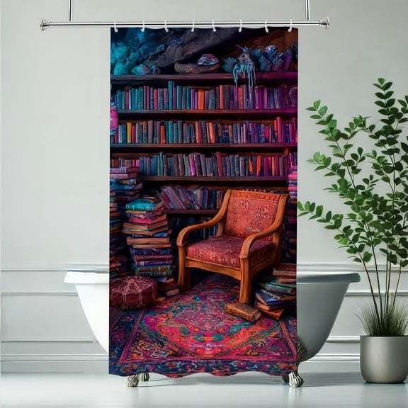 RKSupls Waterproof Shower Curtain, Magic Cave Library Books Boho Rug Polyester Shower Curtain with Hooks for Chic Elegant Home Bathtub Bathroom Decor Washable