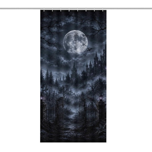RKSupls Waterproof Shower Curtain, Moonlit Gothic Mansion Misty Forest Polyester Shower Curtain with Hooks for Chic Elegant Home Bathtub Bathroom Decor Washable