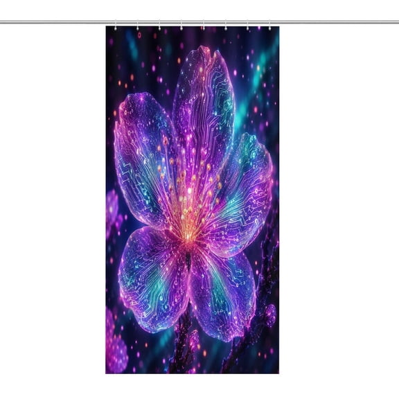 RKSupls Waterproof Shower Curtain, Neon Cyber Flower Polyester Shower Curtain with Hooks for Chic Elegant Home Bathtub Bathroom Decor Washable