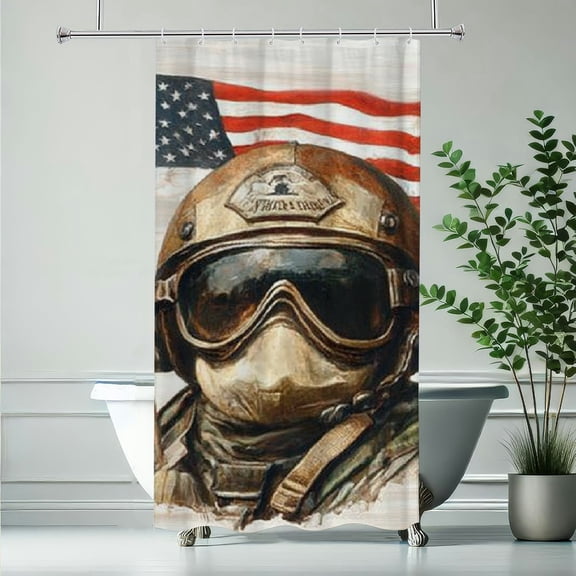 RKSupls Waterproof Shower Curtain, Patriotic Military Pilot Polyester Shower Curtain with Hooks for Chic Elegant Home Bathtub Bathroom Decor Washable