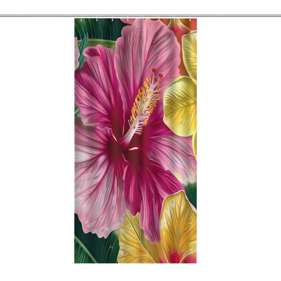 RKSupls Waterproof Shower Curtain, Pink Hibiscus Tropical Bloom Polyester Shower Curtain with Hooks for Chic Elegant Home Bathtub Bathroom Decor Washable