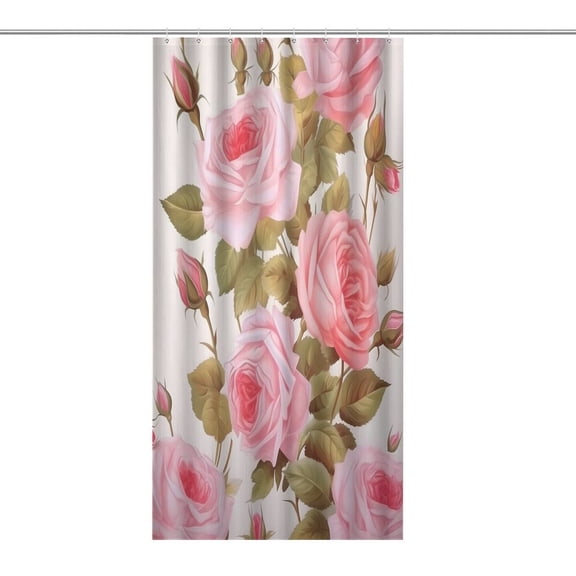 RKSupls Waterproof Shower Curtain, Pink Roses Gold Border Polyester Shower Curtain with Hooks for Chic Elegant Home Bathtub Bathroom Decor Washable