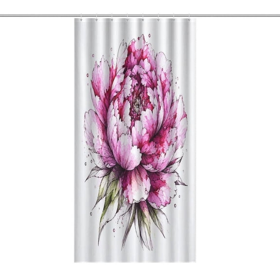 RKSupls Waterproof Shower Curtain, Pink Watercolor Flower Bloom Polyester Shower Curtain with Hooks for Chic Elegant Home Bathtub Bathroom Decor Washable