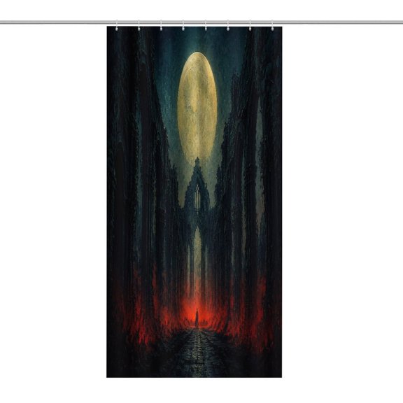 RKSupls Waterproof Shower Curtain, Ruined Abbey Under Full Moon Polyester Shower Curtain with Hooks for Chic Elegant Home Bathtub Bathroom Decor Washable