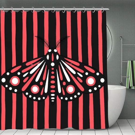 RKSupls Waterproof Shower Curtain, Striped Moth Design Polyester Fabric with Hooks, Mildew Resistant & Quick Dry Washable For Chic Home Bathtub Decor, 72x72 Inch