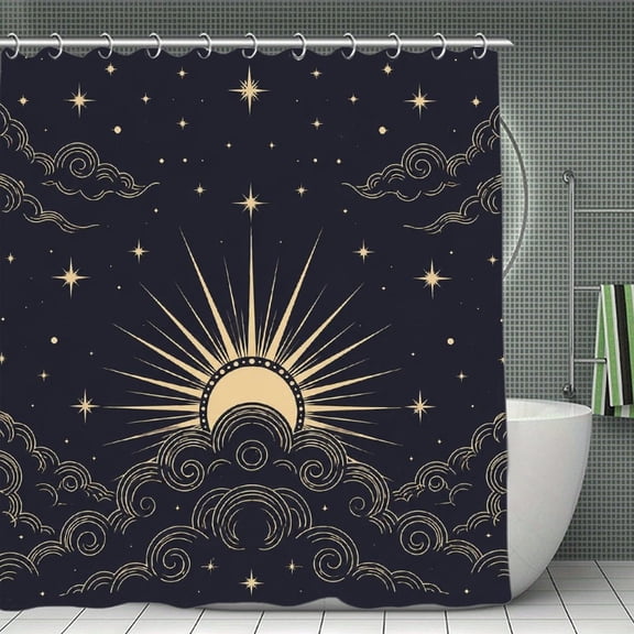 RKSupls Waterproof Shower Curtain, Sun Rising Through Stylized Cloud Waves Polyester Fabric with Hooks, Mildew Resistant & Quick Dry Washable For Chic Home Bathtub Decor, 72x72 Inch