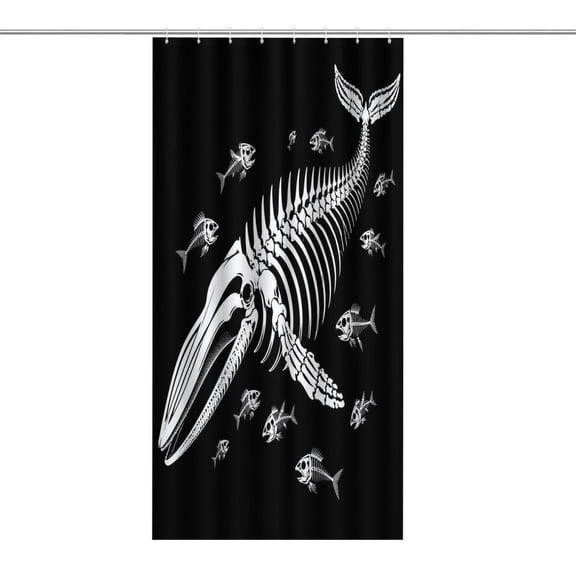 RKSupls Waterproof Shower Curtain, Whale Skeleton Fish Bones Art Polyester Shower Curtain with Hooks for Chic Elegant Home Bathtub Bathroom Decor Washable