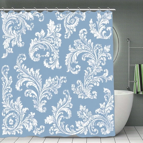 RKSupls Waterproof Shower Curtain, White Scroll Corner Blue Pattern Polyester Fabric with Hooks, Mildew Resistant & Quick Dry Washable For Chic Home Bathtub Decor, 70.8x70.8 Inch