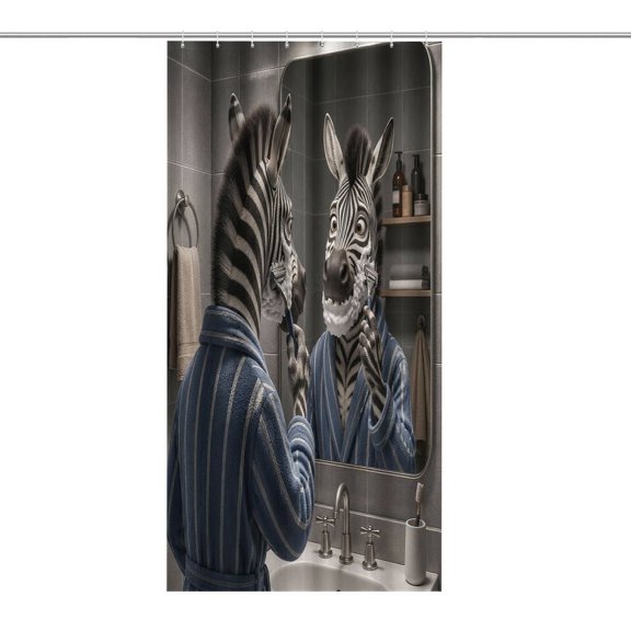 RKSupls Waterproof Shower Curtain, Zebra Bathroom Shaving Mirror Polyester Shower Curtain with Hooks for Chic Elegant Home Bathtub Bathroom Decor Washable